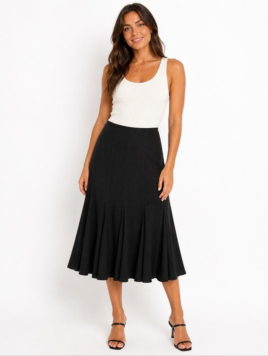 Joseph Ribkoff Dresses & Skirts - Joseph Ribkoff Black Flared Midi Skirt Size 10 Canada/USA Elegant Stretch Pull